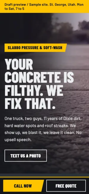 Slabbo Pressure & Soft-Wash sample site on a phone
